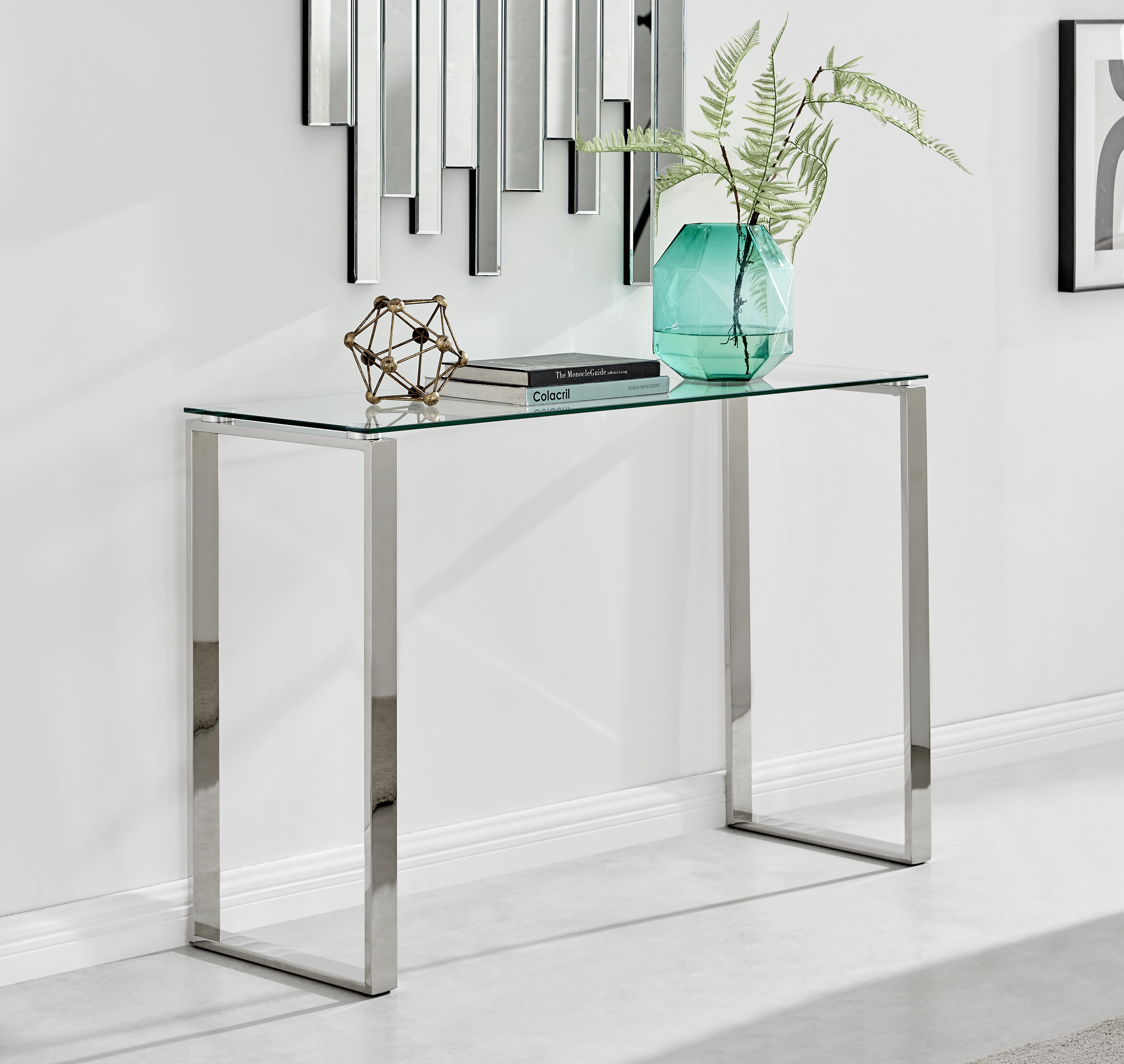 East Urban Home Eugenia Modern Sleek Sled Design Chrome Metal and Glass Console Table Reviews Wayfair